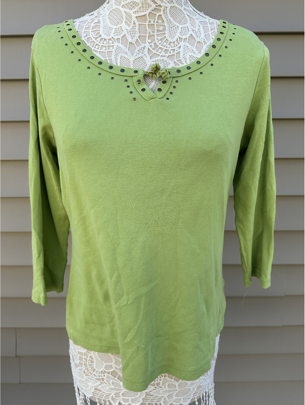 Lime Green Studded Neckline Cotton Top